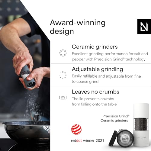Image of LARS NYSOM Salt and Pepper Grinder Set, Manual Salt and Pepper Mills with Adjustable Ceramic Grinder, Design Spice Shaker Set (Black /White)