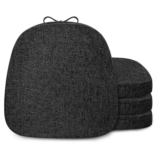 FlyGulls Cojines metálicos para sillas de comedor de 5 cm de grosor, cojines antideslizantes con lazos para sillas de comedor de metal, juego de 4 unidades, 14 x 14 pulgadas, color negro