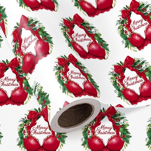 WRAPAHOLIC Adult Christmas Wrapping Paper Roll - Mini Roll - 17 Inch x 16.5 Feet - Rude Adult Women Bra with Red Bow Funny Christmas Wrapping Paper for Best Friend, Winter Holiday, Party