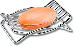 Saboneteira de Pia em Aço inox Cromado Resistente | Design Moderno, Antiferrugem, com Grades que Evitam Acúmulo de Água | Ideal para Banheiro e Cozinha Design Peixe, 12,8 x 9,5cm