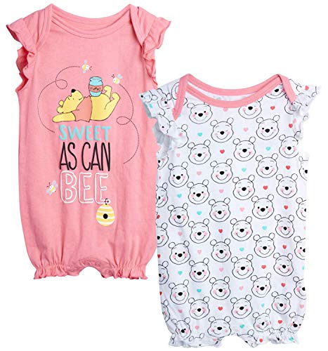 Image of Disney Baby Girls Romper - 2 Pack Ruffled Short Sleeve Baby Jumpsuit Romper - Cozy Baby Clothes for Girls (Newborn/Infant)