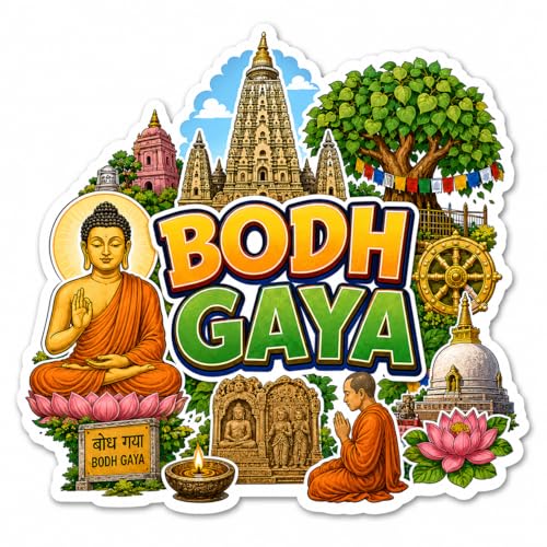 Image of Zesta Wooden Fridge Magnets Set | Refrigerator Decor Magnets for Kitchen | India Souvenir Fridge Magnet Collection | Wooden Magnet for Fridge Door Decoration (Bodhgaya)