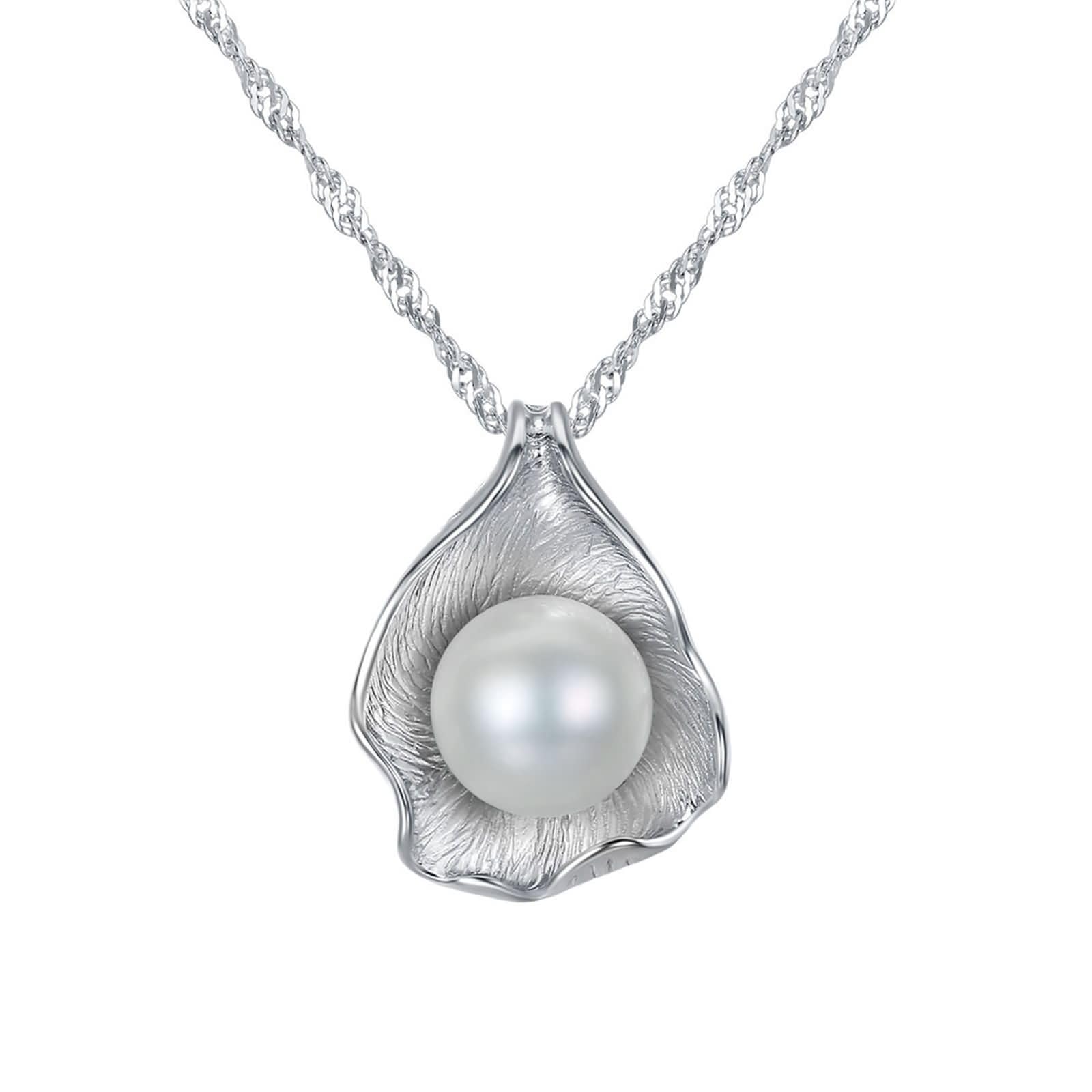 Ciondoli Collana Bianco Donna,Donna Catenina Collana Argento Sterling 925 Conchiglia e Perla Catena Collana Bianco