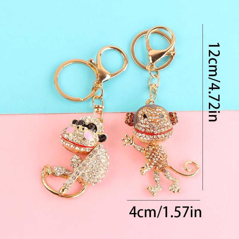 2PC Rhinestone Monkey Keychains, Animal Zodiac Metal Keyring Pendants, Portable Car Hardware Ornaments for Daily Carry & Vehicle Bundle Organizing image 4