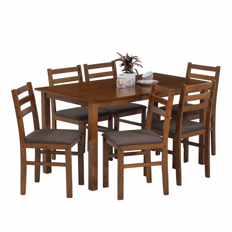 Image of Royaloak Maple Wooden 6 Seater Dining Table Set with Cushioned Chairs, Wooden Veneer Table Top, Solid Wood Thick Legs, 55mm Apron Support, Modern Sturdy Dining Furniture for Home & Dining Room