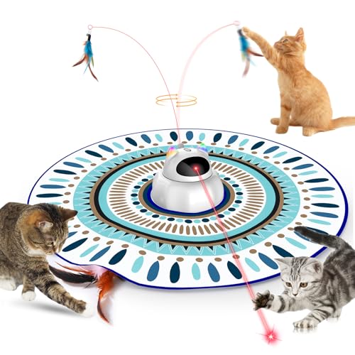 VIWIK Cat Laser Toy Automatic, 4 in 1 Interactive Cat Toys for Indoor Cats, Hide and Seek Kitten Wand Toy, USB Rechargeable Electronic Kitten Toys with Moving Feather, Cover for Bored Cats All Breeds