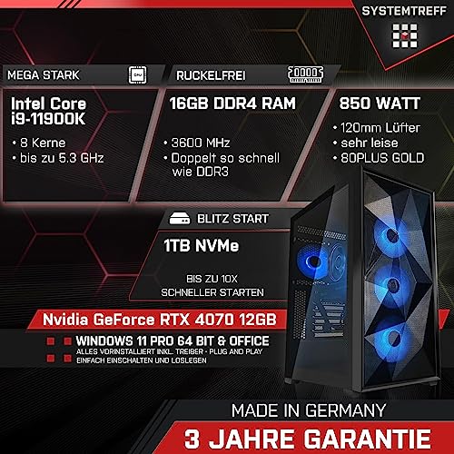 SYSTEMTREFF High-End Gaming PC Intel Core i9-11900K 8x5.3GHz | Nvidia GeForce RTX 4070 12GB DX12 | 1TB M.2 NVMe | 32GB DDR4 RAM | WLAN Desktop Computer Rechner für Gamer, Zocker – Bild 3