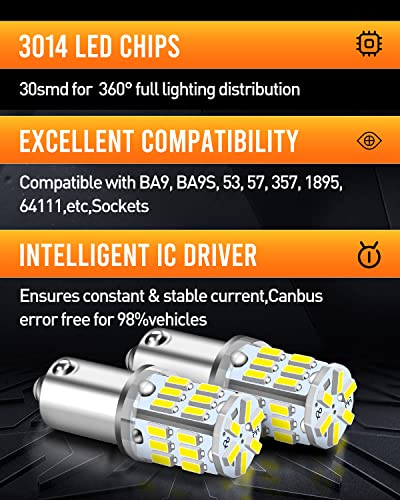 Luyed 10 X Super Bright 3014 30-Ex Chipsets Ba9 Ba9S 53 57 1895 64111 Led Bulbs Used For Side Door Courtesy Lights Map Lights,Xenon White #TOP4