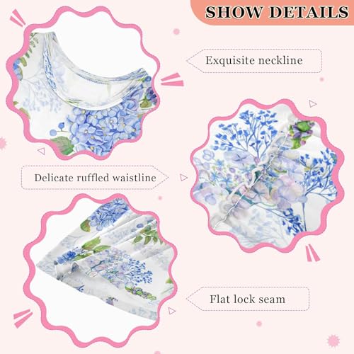 Boccsty Blue Hydrangea Floral Girls Dress Lavender Flower Kids Toddler Casual Dresses Summer Dresses 2T3