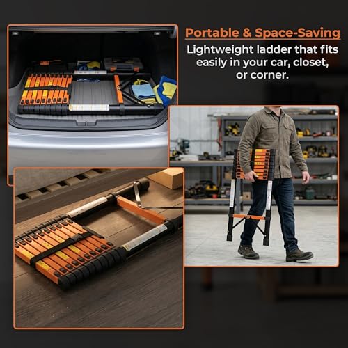 Image of Plantex 3.9m (12.79 ft.) Telescopic Ladder /Carbon Steel 10-Steps Portable & Compact Ladder /Foldable Multipurpose Collapsible Ladder for Home & Outdoor Use - (Orange)