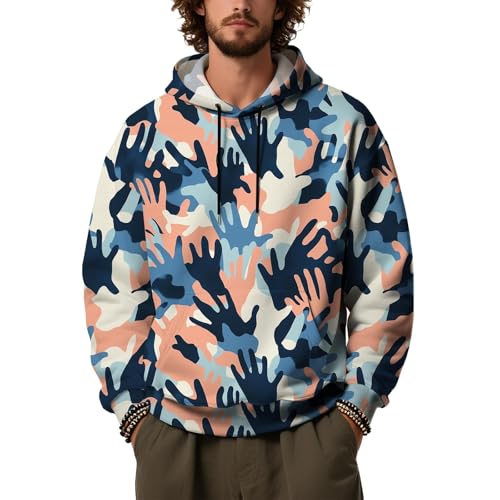 Sudadera con capucha y estampado hombre azul XL de manga larga con bolsillo de ganso informal