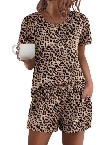 Image of Ekouaer Women's Pajama Sets 2 Piece Short Sleeve Tops and Soft Shorts Pjs | Comfy Pjs,Casual Lounge Set,Stretch Waistband,Summer Ladies Pajamas with Pockets for Sleeping,Lounging,Holidays,Gift