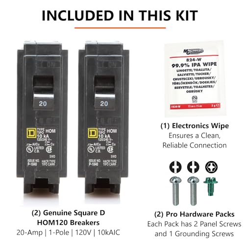genuine square d hom120 circuit breaker 2 pack kit bundle 20 amp 20a single pole 120v 10kaic ul listed plug-on for homeline load centers amp panel box new replacement