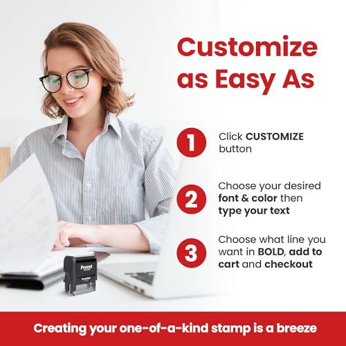 Promot Self Inking Custom Stamp - Up to 4 Lines of Personalized Text, Customized Address Stamp with Easy to Change Ink Cartridge (Medium)
