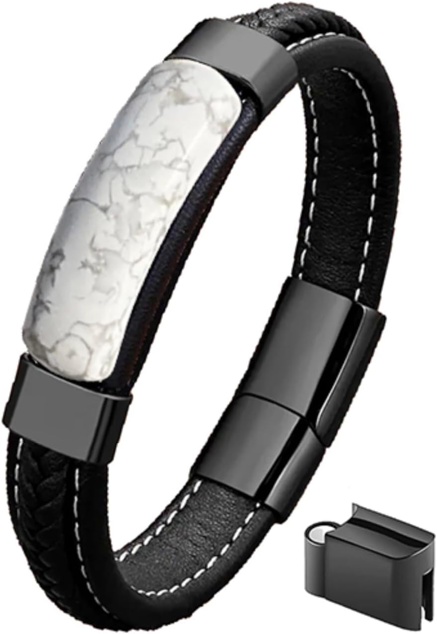 Men's Leather & Stone Bracelet
