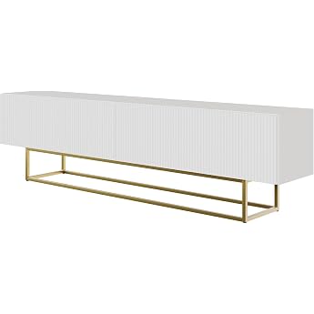 Selsey TV Cabinet Sideboard TV Stand 175 cm White Veldio Golden Legs Milled Front