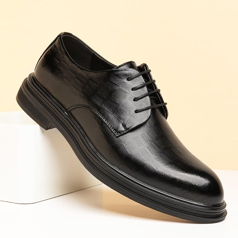 Men's Modern Leather Business Casual Scale Pattern Comfort Formal Shoes Fashion Slip-On Pointed Toe Non Slip Mid Chunky Heels Oxfords Dress for Men4