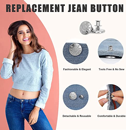 Image of 6pcs Detachable Button for Jeans 6 Styles No Sew Metal Buttons for Denims Waist Extender Button Removable Reusable Instant Button Without Sewing for Trousers Pants Bags Skirt (Style C)