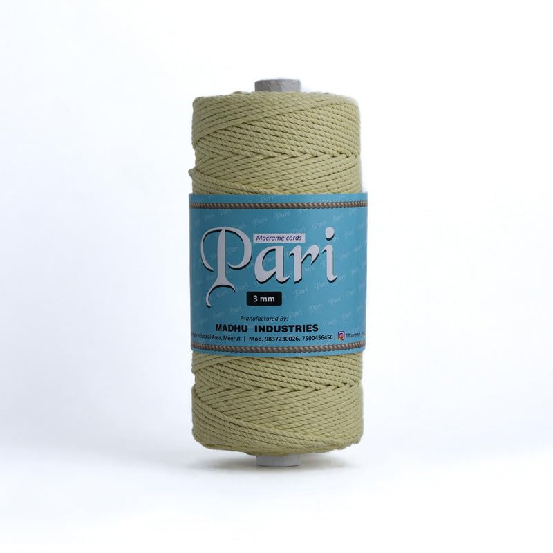 Macrame Cords Pari Cotton Cord Dori Thread | 3mm Twisted (3Ply) | Light Yellow | 200-250 Metres | 1kg Spool | Cotton-image-34