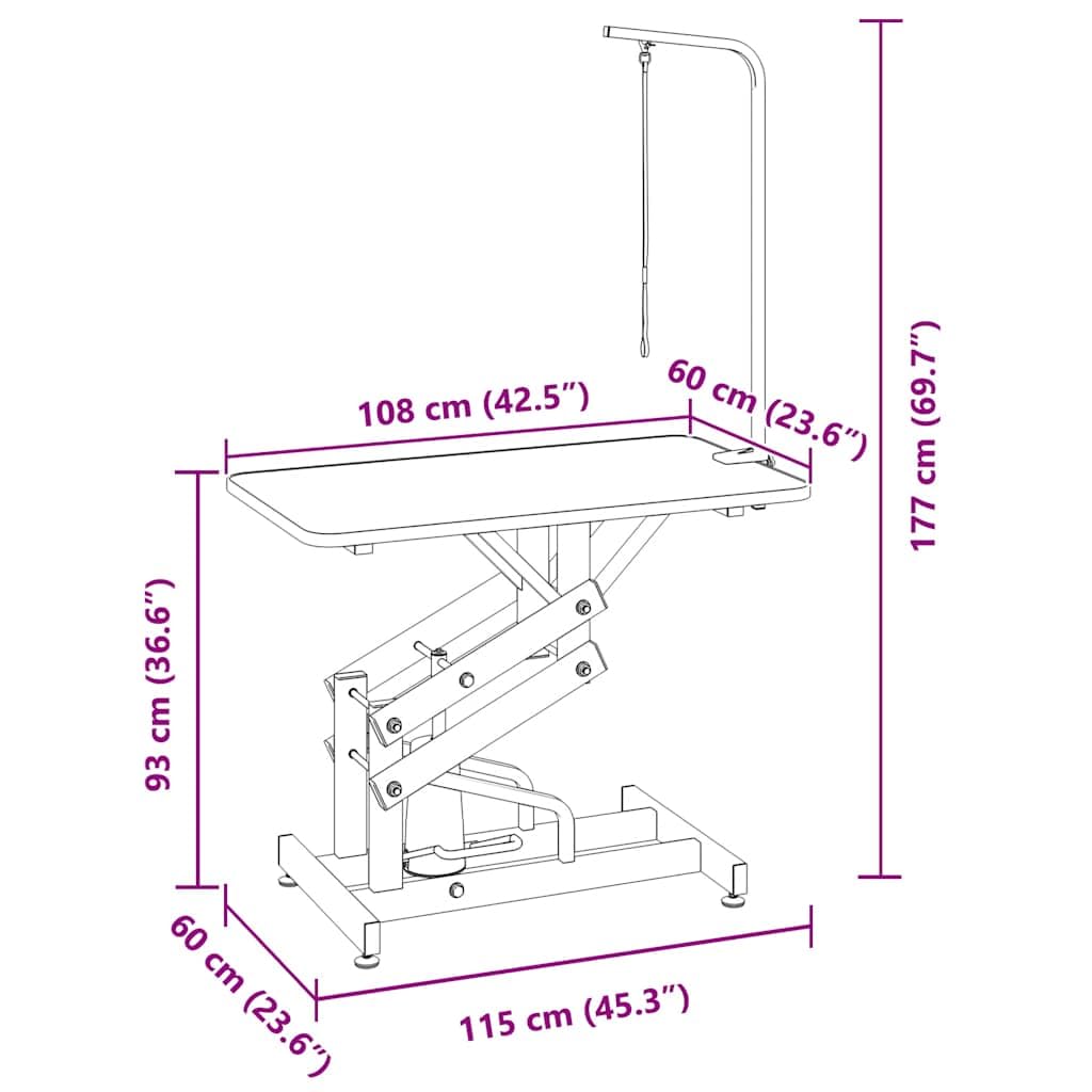 Hydraulischer Trimmtisch für Haustiere Hunde Katzen mit Rutschfester Gummi-Oberfläche, pulverbeschichtetem Eisenrahmen, verstellbarem Trimmgalgen, faltbar