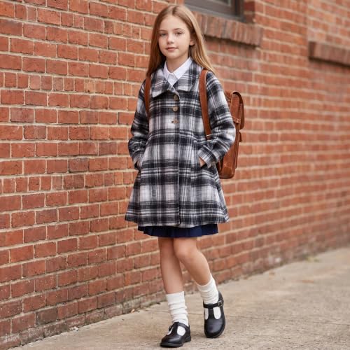 Image of GRACE KARIN Girls Dress Coat Kids Wool Lapel Long Button Jackets Fall Winter Outerwear Peacoat with Pockets 5-12Y