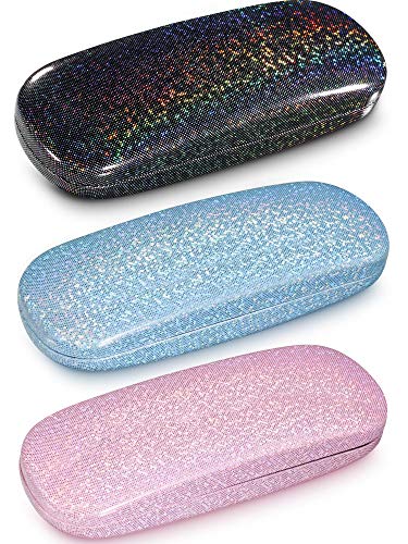 3 Pieces Hard Shell Glasses Cases Eyeglasses Sunglasses Case with Eyeglass Cleaning Cloth (Pink, Blue, Black)
