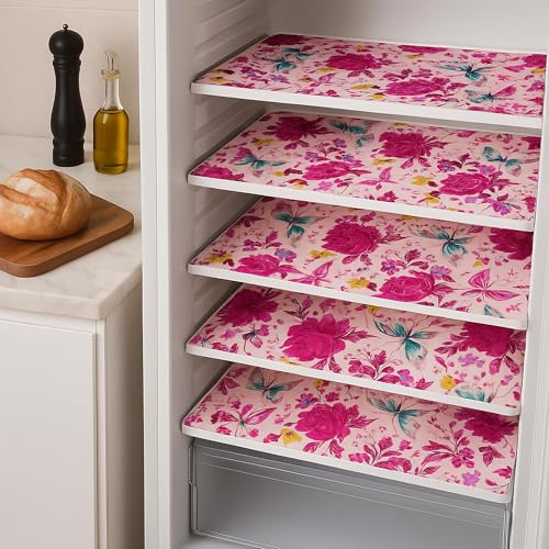 Image of WWW.THROWPILLOW.IN 450+L Double Door Floral Fridge Tray Mats Set of 12 Fabric Liners Refrigerator Main Trays, Veg Drawer & Bottle Racks |Non-Plastic, Machine Washable, Durable & Scratch-Resistant