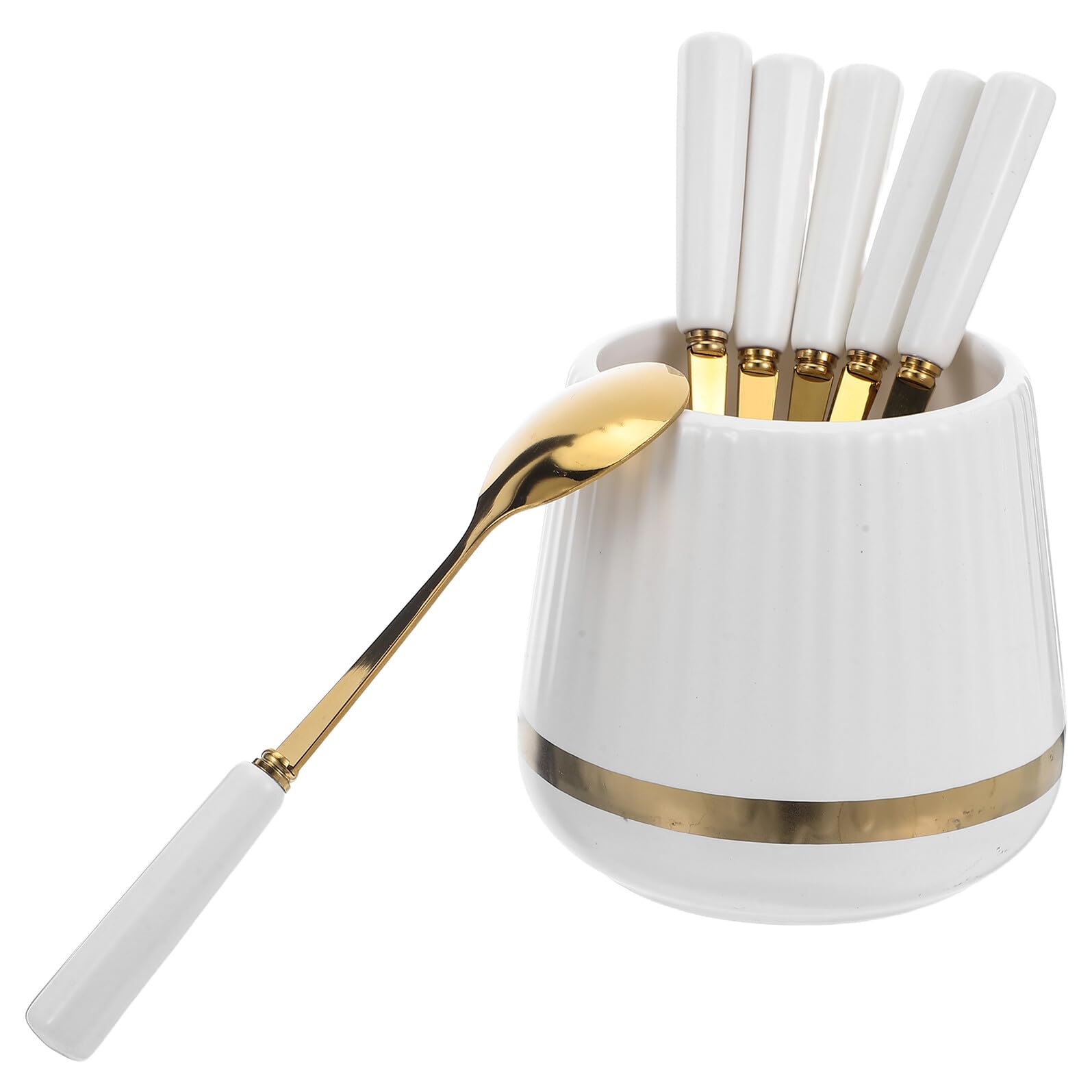 Porte-cuillères de table en céramique blanche et ses 6 cuillères de service