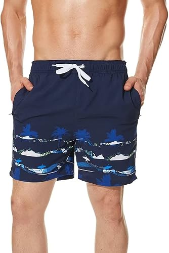 Men's Swim Trunks Quick Dry Beach Board Shorts with Zipper Pockets and Mesh Lining Bathing Suit Swimwear