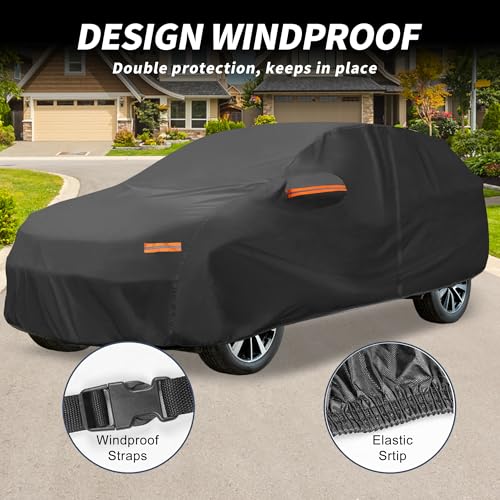 X AUTOHAUX wasserdichte Autoabdeckung, Aluminiumfolie, für den Außenbereich, für Honda CR-V, mit Reißverschluss für Fahrertür, 480 x 186 x 150 cm, Schwarz