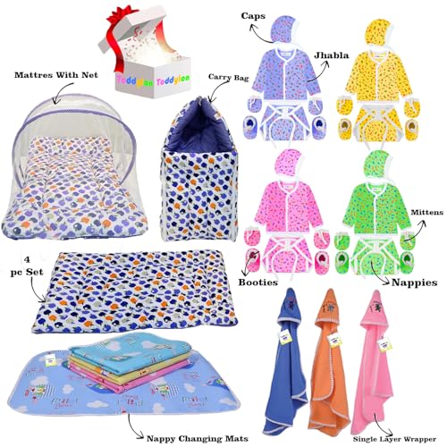 Image of Toddylon New Born Baby Essentials Combo Set | 34 in 1 Combo Pack | New Born Kit for Boys & Girls | Hospital Bag Kit & Baby Shower Gift | 0-6 Months (Multicolor)