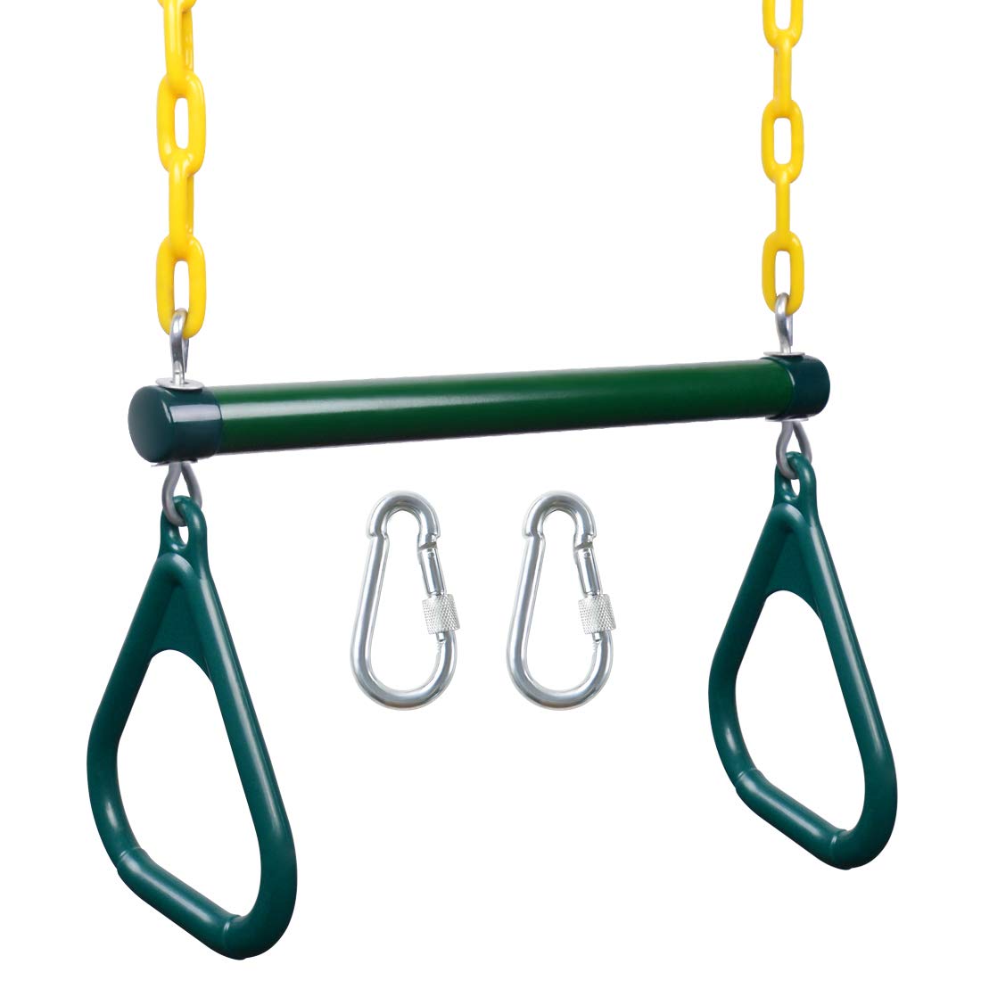 LadyRosian Gym Rings Trapeze Swing Bar 17", Heavy Duty 47" Chain Swing Set Accessories with Locking Carabiners, Monkey Bars for Backyard, Playground, Playroom