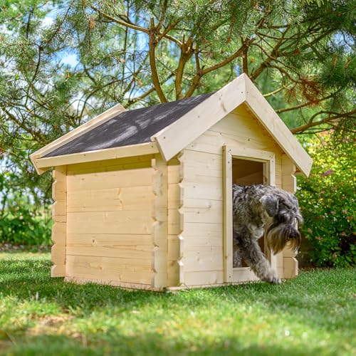 Caseta Perros Exterior Madera - 76 x 99 x H80 cm - casa Perro - Talla S -casa de Perros pequeños - Techo Impermeable - Timbela M401-1