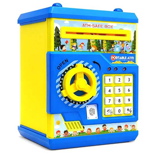 Image of VGRASSP Piggy Bank Mini ATM Toy for Kids and Adults - Gullak with Number Password and Touch Sensor - Money Saving Safe ATM Toy with Lights and Sound - Yellow
