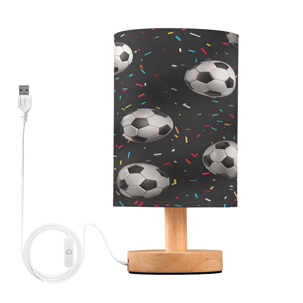 JUMBEAR Small Eye Care Table Lamp,Football Bedside Lamps Nightstand Lamps with Flaxen Fabric Shade for Kids Room Living Room Office Desk