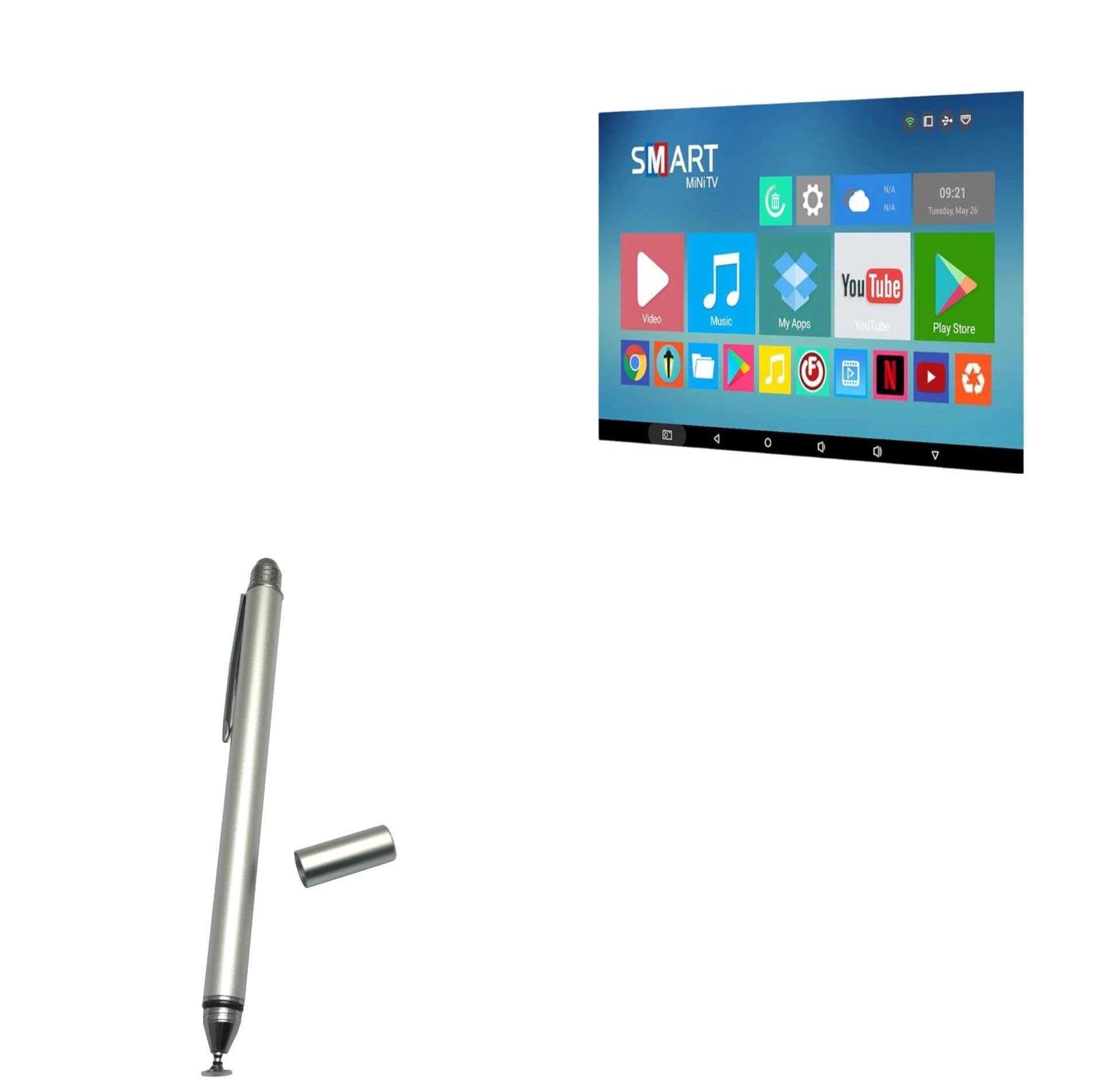 BoxWaveStylus Pen Compatible with Haocrown 21.5 in Bathroom TV IP66 - DualTip Capacitive Stylus, Fiber Tip Disc Tip Capacitive Stylus Pen - Metallic Silver