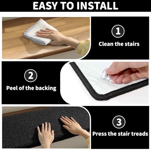 Brakki Bullnose Carpet Stair Treads, Non Slip for Wooden Steps Indoor, Runner, Soft Rugs for Pets, Edging Protectors, Washable, 29.5"x9.5"x1.5" 14pcs, Black by Brakki - Image 7