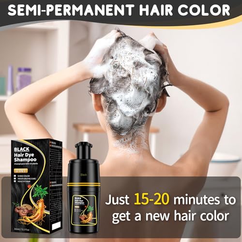 Image of IIIMEIDU Black Hair dye Shampoo 3 in 1, Natural Hair Color Shampoo for Gray Hair, Tinte Para el Cabello for Women and Men Grey Coverage, 350ml