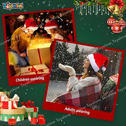 Image of Toyshine Pack of 2 Red Santa caps Short Plush with White Cuffs Non - Woven Fabric Christmas Hat for Adults