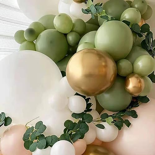 Image of KALOR 10 Inch Retro Avocado Green Balloons, 100 Pcs Latex Helium Balloons for Kid's Birthday Party Baby Shower Wedding Graduation Graduation Party Decorations