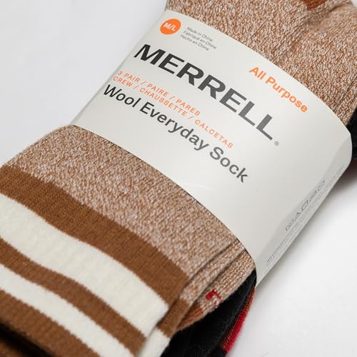 Merrell Camper Everyday Wool Crew Socks 1 Pair, Brown Assort, Men's 9-12 / Women's 10-133