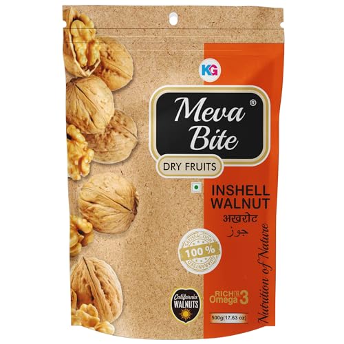 Image of MEVABITE Organic Walnuts In-Shell | 100% Pure Organic and Gluten Free Walnuts | Rich in Omega3 Fatty Acid, Proteins, Nutrients, Fiber & Vitamins (California Walnuts, 500 Grams)