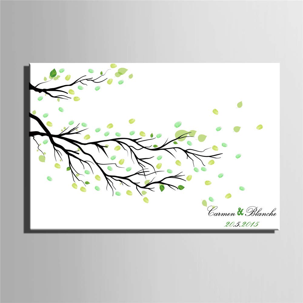 Árbol de la boda DIY Firma Libros de Invitados Aniversario Ceremonia de Regalo Fiesta Huella digital Decorativa Pintura de la Lona Decoración Del Hogar Sin Marco,80 * 120cm