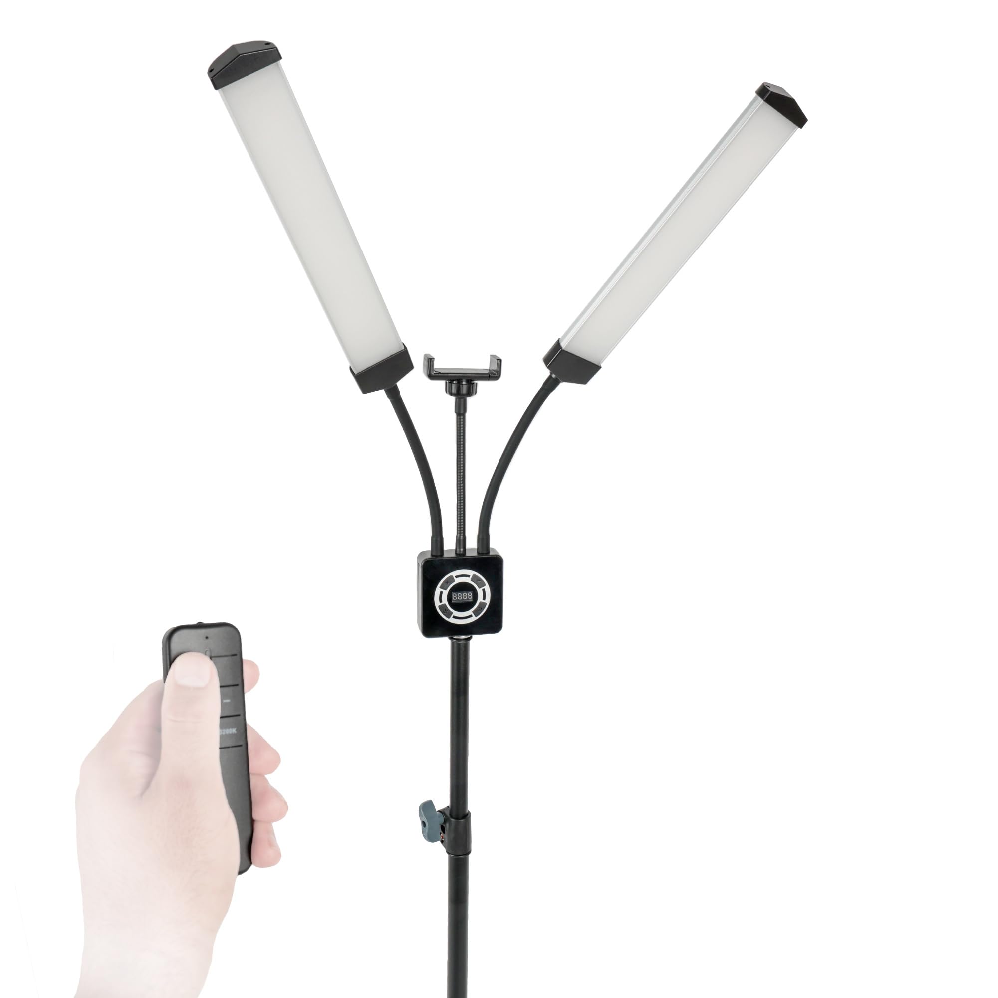 Lámpara LED de belleza de doble brazo para extensión de pestañas, maquillaje, manicura, intensidad regulable, con soporte para teléfono móvil