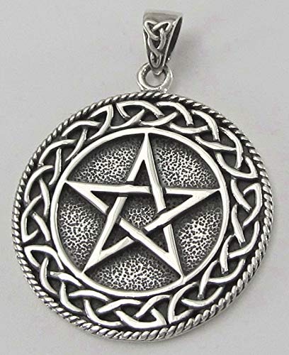 Moonlight Mysteries Celtic Knot Large Pentacle Pendant - .925 Sterling Silver Wiccan Pagan Jewelry for Men and Women (1 1/8" diameter)2
