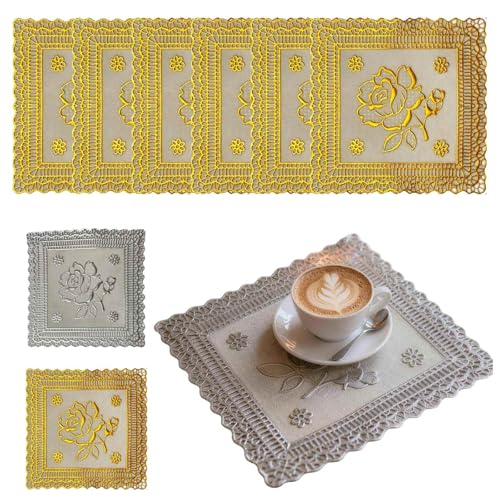 ZFFKZ Untersetzer 12er-Set (Gold & Silber) | Gläser Getränkeuntersetzer mit Spitzen-Design (11cm) | Hitzebeständig & rutschfest | Stilvolle Tischdeko & Küchenzubehör für Partys & Geschenkideen