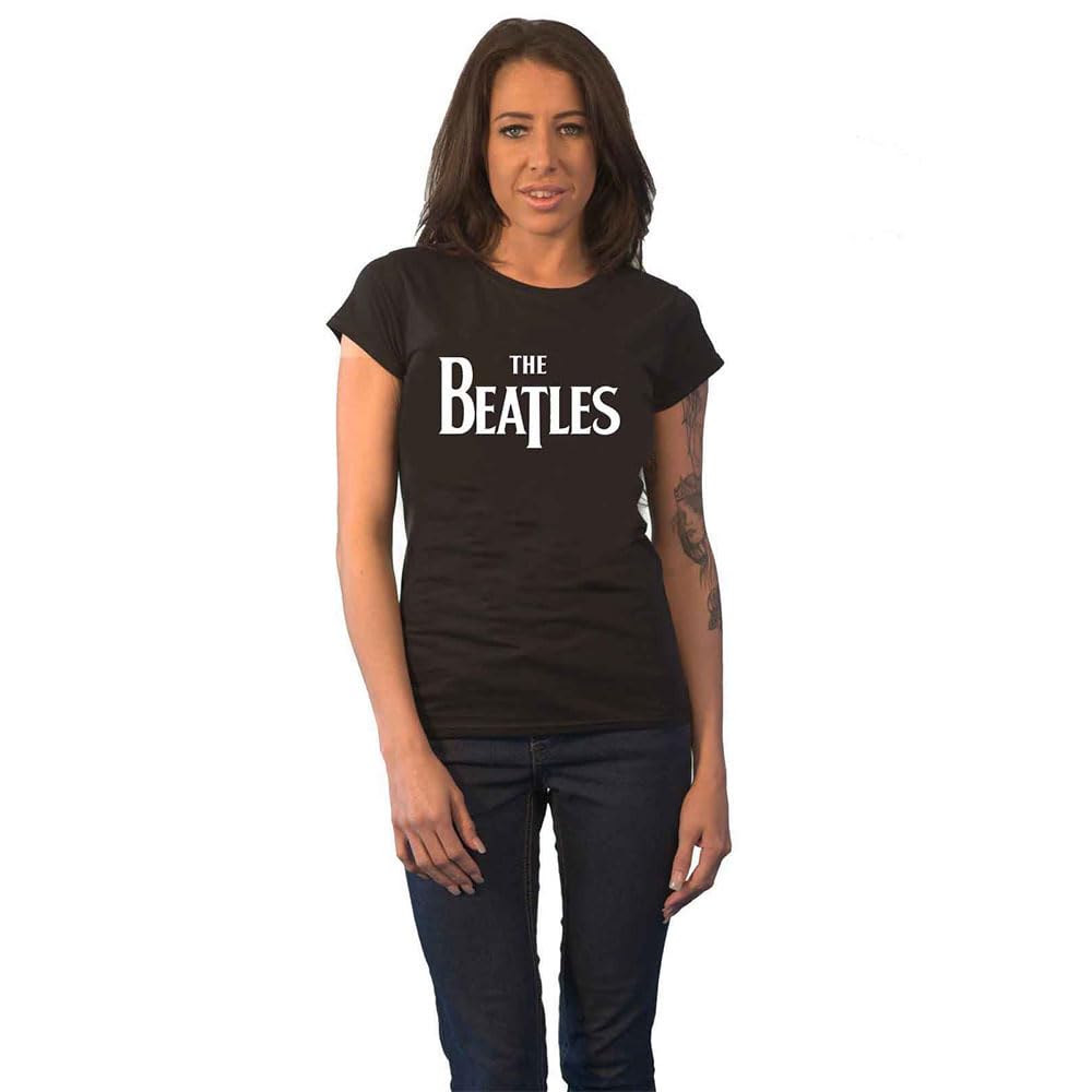 Rock Off Officially Licensed Products Women's Black The Beatles Band Monkey T-Shirt Drop T Logo