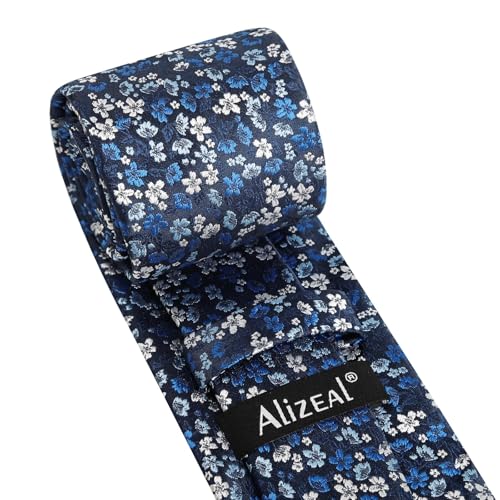 Image of Alizeal Mens 3.15inches Exquisite Floral Tie with Small Flower Printed Pocket Square