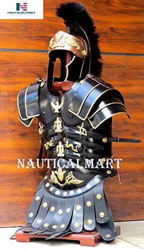 NauticalMart Medieval Roman Black Muscle Armor Cuirass Set W/Shoulders And Helmet W/Plume Halloween Costume