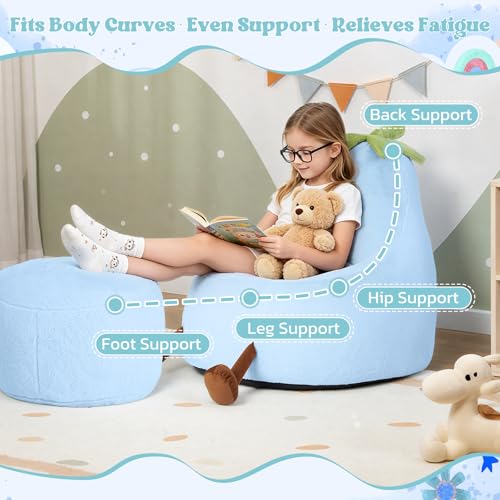 Image of 24 Inches Memory Foam Bean Bag Chair - Ultra Soft Faux Rabbit Fur Round Sofa with Handle & Machine Washable Cover, Comfy Chair for Kids Teens, Perfect for Reading Gaming in Living Room Bedroom, Blue